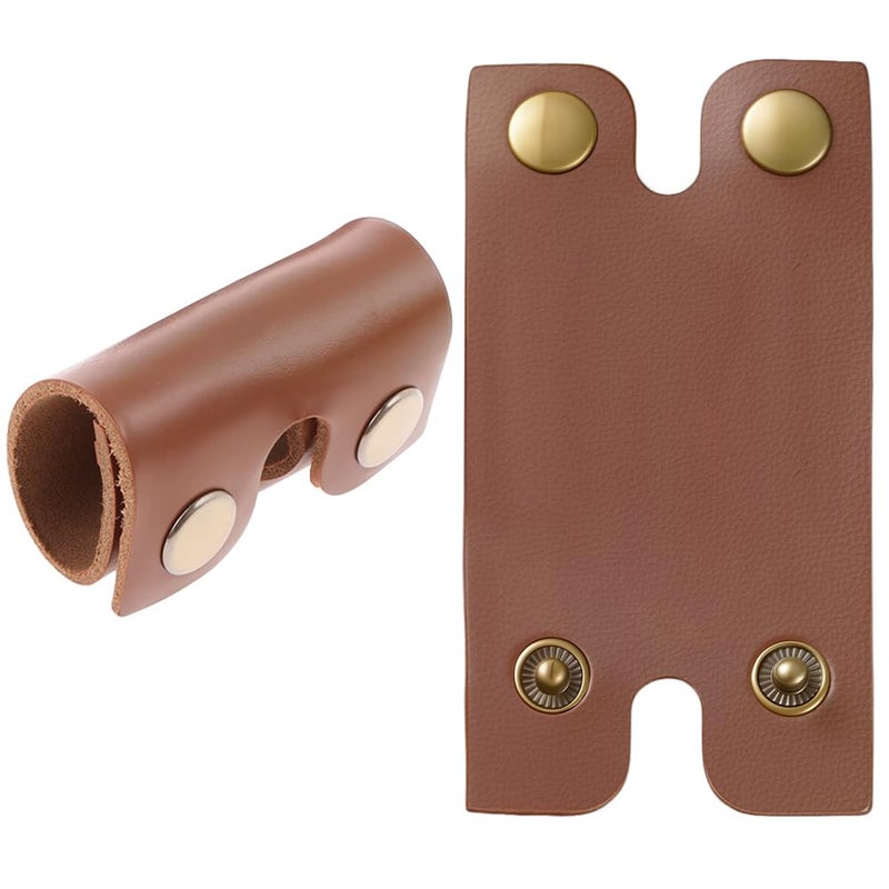 CALFOVERA 2PCS 8.7Ã—4.5CM PU Leather Razor Head Protecting Cover Double Edge Razor Protective Sheath Shaving Travel Blade Guard Case with Snap Closure for Men Travel Butterfly Shaver (Brown)